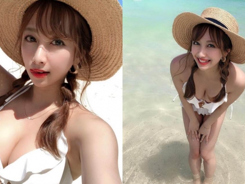酒量超好的爆乳櫻花妹erina，度假時狂曬「養眼深溝」！