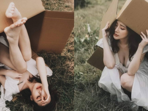 「空靈正妹」白嫩美體躲紙箱，「伸玉腿又掏美乳」銷魂又欠撲