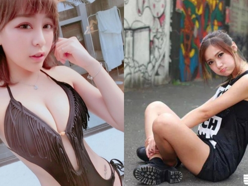 俏皮女孩「胸前好緊繃」！爆乳泳裝「低胸開深V」，配上女孩系嘟嘴讓人一秒戀愛！