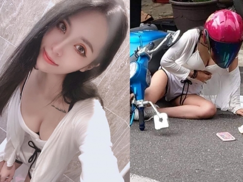 超兇妹子摔車「渾圓乳球+雪白美腿美照」引網瘋傳　鄉民肉搜後「女神本尊竟是JKF女郎」