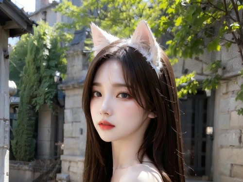 Collection - Enchanting Nymph in a Lace and Fur Ensemble Amidst Ancient Ruins -