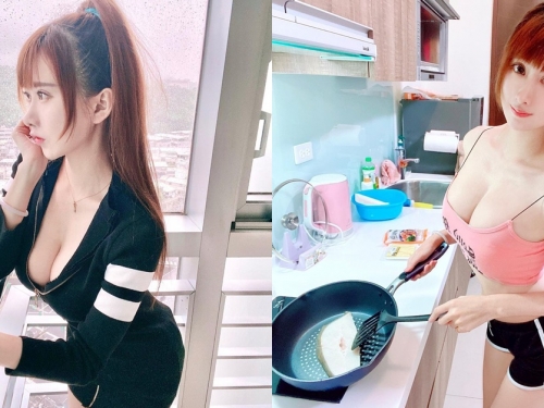 最美風景！大眼正妹「蕾兒」爆乳上觀景台好辣眼，回家立馬化身「性感小廚娘」！