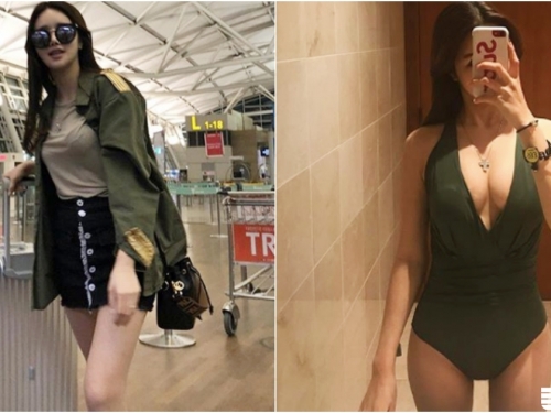 機場出沒的「貴婦姐姐」身材好辣！「渾圓白皙」美乳形狀從泳裝爆出！
