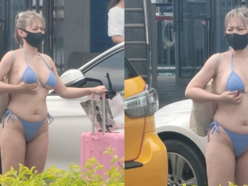 東港碼頭驚見「超巨比基尼妹」爆乳攔車　大庭廣眾下喬奶