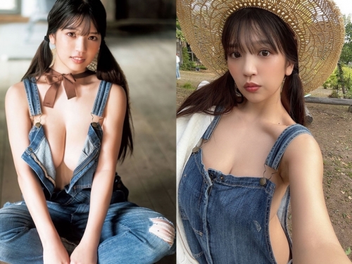 哪來這麼大的農婦！？「藤乃あおい」吊帶褲裡面沒穿　中路大開解放人字深溝