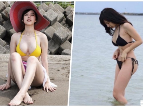 氣質正妹「海邊泳褲快掉下來」，雙手喬好喬滿「畫面火辣無極限」！