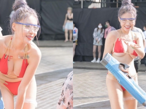 電眼正妹「Abby」挺巨乳打水戰！超清涼噴水畫面讓粉絲大飽眼福！