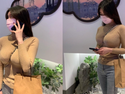 「白嫩波霸妹」穿保守衣還隱乳失敗，「背包狂勒奶線」直接現形
