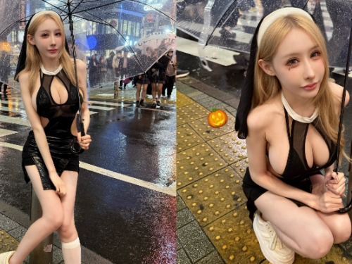 澀谷鬧區捕獲暗黑修女「潔兒」，「雨下爆乳」粉絲讚：超勇！