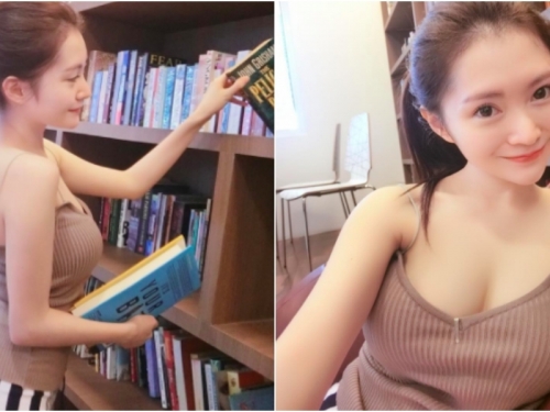 書店出現「大奶妹子」！細肩帶小背心擋不住「白嫩ㄉㄨㄞ奶」！好想跟她交流啊！