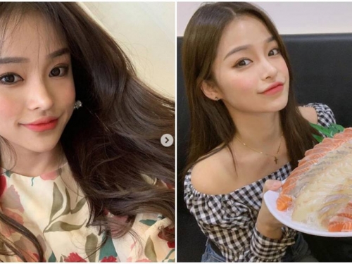 愛吃美食的個性正妹「강경민」，「小巧臉蛋」和手上大盤生魚片成對比！