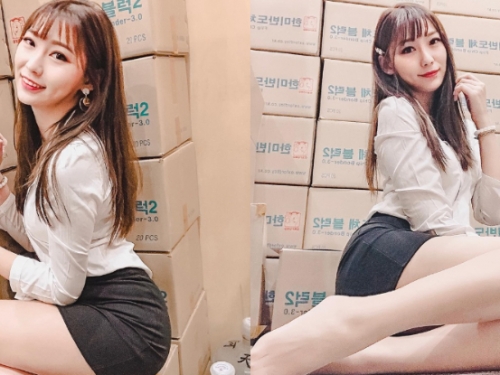 躲在倉庫的OL！酒窩正妹「薇娜 Verna」超貼身窄裙露出逆天長腿