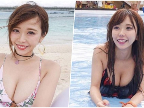 鹿兒島大奶妹身材超OP，海邊解放渾圓車頭燈，根本核彈級的！