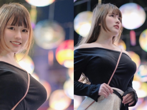 正妹補習班老師挺巨乳逛花燈　就算穿著衣服也看得出份量滿滿