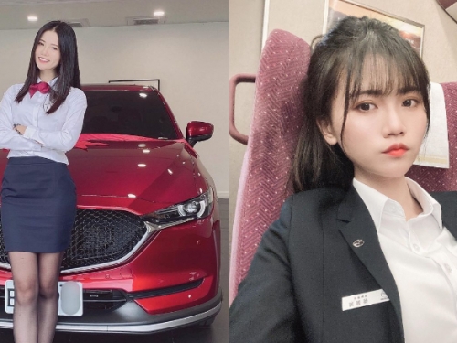 可以換車了！馬自達敦化所「正妹業務專員」制服配黑絲襪太性感