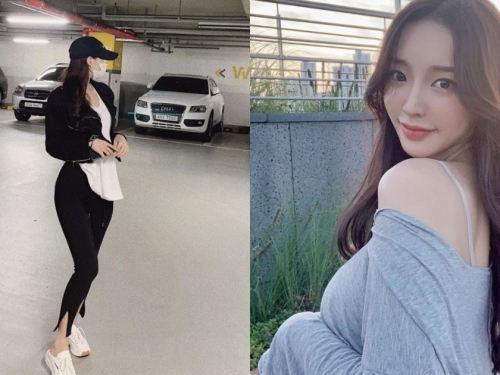 黃昏出門賞景的「性感露肩辣妹」，「渾圓車頭燈」讓人多看幾眼！