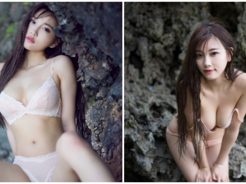 忘記帶比基尼只好穿內衣！激正「爆乳正妹」野外露出，逐漸濕身讓人下身也逐漸母湯！