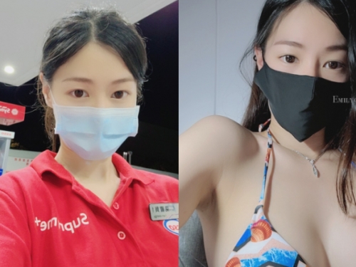 「加油站女員工」拿掉口罩原來是正妹　制服下還藏著火辣身材