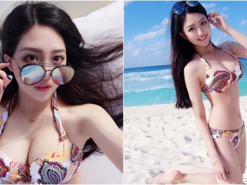 清純可人「大眼甜心」！海邊戲水比基尼大秀「粉嫩車頭燈」！整個畫面又白又亮呀！