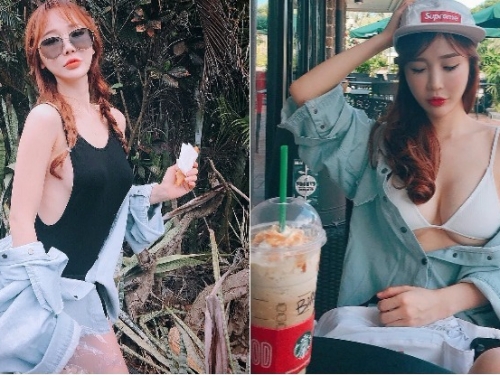 好養眼！妹子上衣滑落「巨大南半球」快掉出，白嫩側乳看起來好誘人喔！