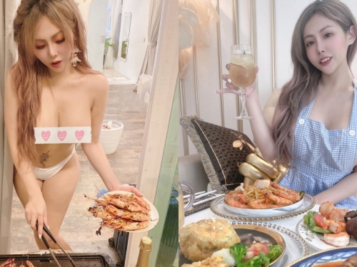 「白皙巨乳正妹」在家烤蝦不穿衣！超兇猛「雪白Ｈ奶」讓晚餐看起來更豐盛了！