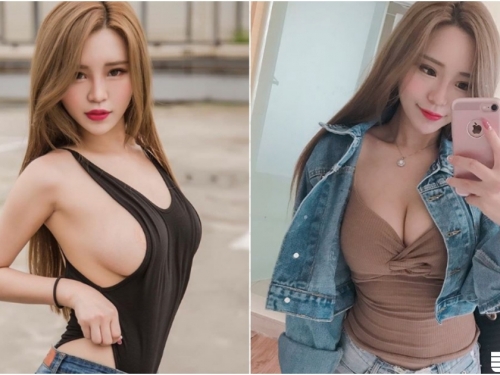 超兇妹子「泳衣穿上街」！白嫩巨大「飽滿美乳」半顆外露，平常自拍也沒客氣！