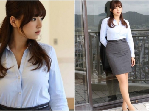 童顏正妹女同事「篠崎愛」上班好讓人分心，襯衫包好包滿但是鼓鼓的～