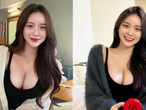 笑容甜甜的「美乳正妹紋繡師」，「飽滿乳量」把上衣撐好開！