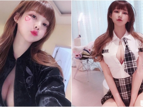 「巨奶學生妹」在家自己當主播！「制服爆開」露出深邃事業線！短裙下也很猛啊！