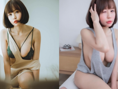 短髮女孩「魚魚喵」居家服太啷，「傲人巨乳」鮮嫩欲垂超誘人
