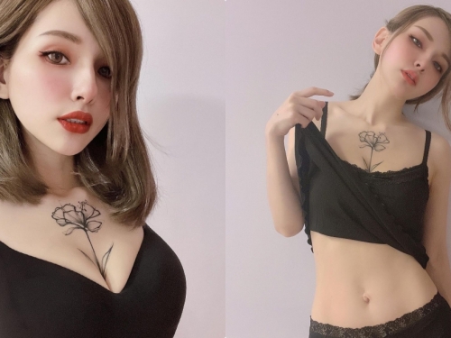 混血正妹「榕榕」穿上黑色低胸裝，「超兇的G奶」有夠惹火！
