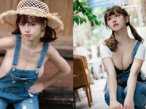 淘氣正妹「HANHAN」充氣吊帶褲，「兇猛奶量」天下男人來征服！