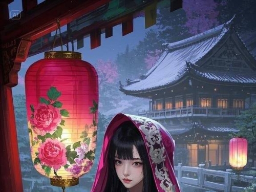 Floating Painted Scroll - Peony Lantern Night Tour