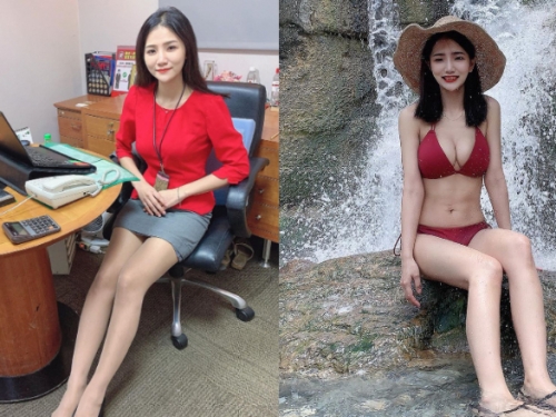 台新正妹行員「林小欣」制服底下隱藏飽滿美乳身材　網友：想存兩億給她