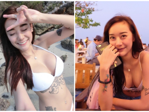 「美乳正妹」的溫暖燦笑！白色鼻基尼下的超惹火身材，一秒成為沙灘上的焦點！