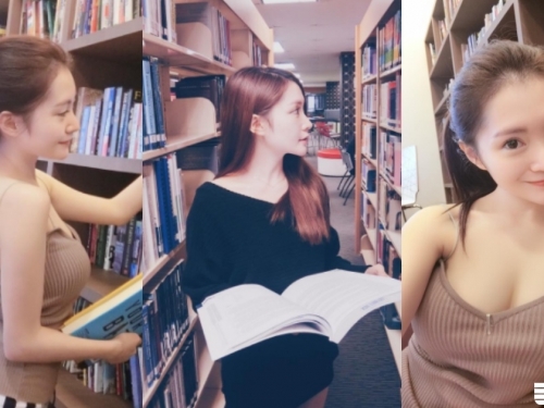 學校圖書館驚見「爆奶女同學」！挺「渾圓碗公奶」穿梭書櫃，是叫同學如何專心讀書？