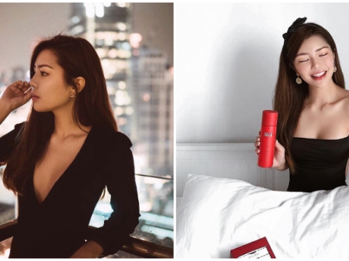 「氣質女神」深V洋裝小露美胸！緊緻身材曲線搭配高雅微笑，簡直就是美神的化身！