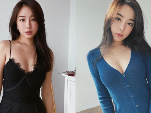 最正網拍老闆娘！藍色深V裝「酥胸微露」，好曲線讓人深深著迷！