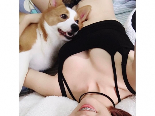 正妹藥劑師累癱倒床！狗狗一個箭步靠上「巨乳軟墊」！網友：真是好狗命...
