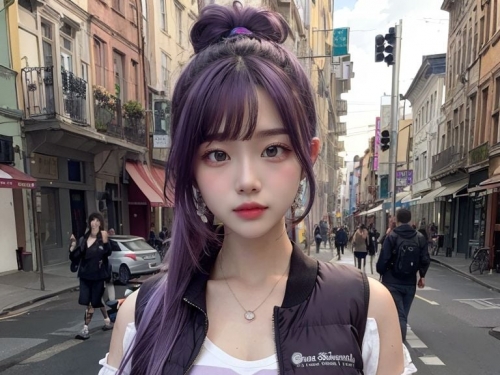 ★Patreon★ AI_Kaori - Stylish Fitness Model with Purple Hair Poses - Part 1