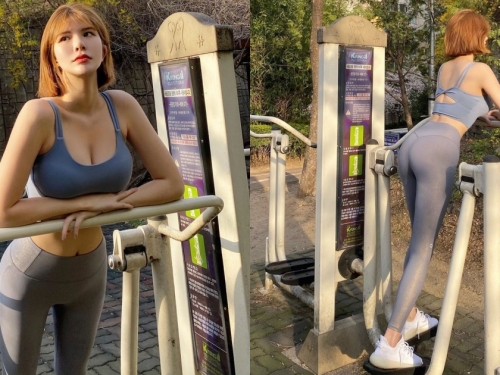 公園戶外跑步機驚見「美腿翹臀」正妹！「螞蟻腰」太超過，路過運動的老人哪受得了啊
