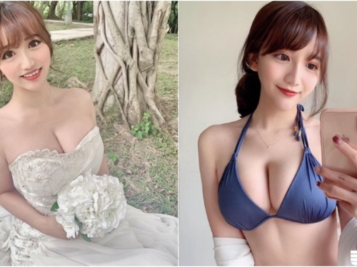甜美新娘出沒！「白嫩美乳」婚紗包不住，度假換裝「比基尼」畫面更猛啦～