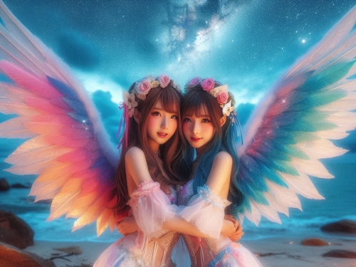 Watching the night scene meet the angel sister flower