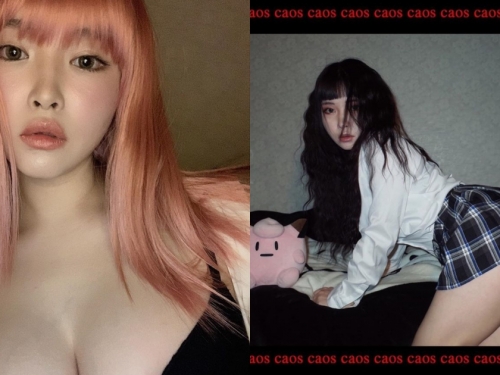 假鬼假怪的暗黑系正妹！「雪白巨乳」自然迸出，超短制服裙秀「飽滿蜜桃美尻」！