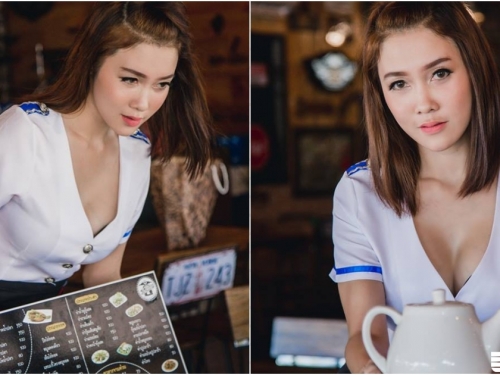 彎腰就爆乳？「餐廳店員」制服好火辣，這樣誰用餐會專心啦～