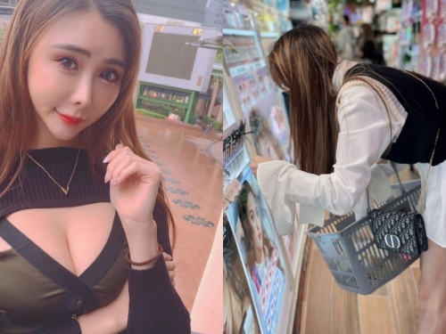 藥妝店驚見「美腿正妹」彎腰購物，沒想到不光腿很白，胸前還藏著E級豪乳！