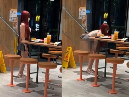 疑成人平台紅髮女模趴速食店脫褲裸拍 網轟：挑戰道德底線