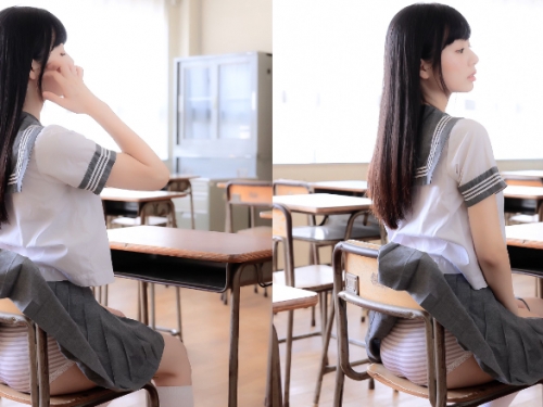 同學，你內褲露出來了！「情色萌妹」制服裙子卡住　整個屁屁露出
