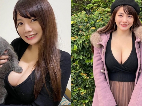 「巨乳上班族正妹」被貓貓踩奶！Yukina深V領口「F罩杯」呼之欲出！