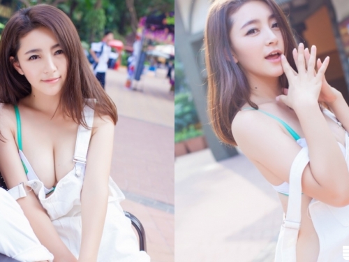 「爆奶女友」衣服穿不好！出門「渾圓飽滿」總是從胸前彈出來，只好帶回家處罰啦！